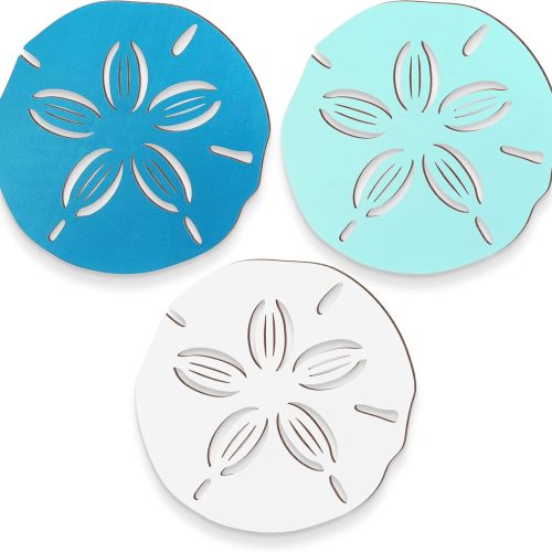1 3 Pcs Sand Dollar Wall Decor Summer Beach Coastal Wall Decor Art Bathroom Wood Ocean Sand Dollars Decoration Teal Seafoam for Home Bedroom Office, Coastal Theme Restaurant, Coffee Shop, Hotel