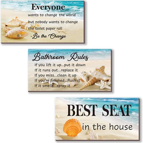 1 3-Piece Bathroom Rules Wall Art - Funny Ocean Beach Rules Signs - Best Seat in The House - Toilet Wall Decor (10x5 inch)