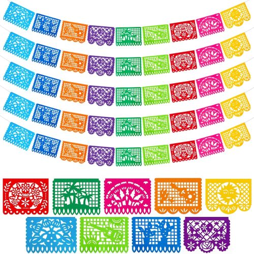 1 5 Packs 90 Ft Cinco De Mayo Mexican Party Banner, Fiesta Party Decoration Papel Picado Banner Mexican Decoration Hispanic Heritage Month Day of the Dead Hanging Decor Home Supplies