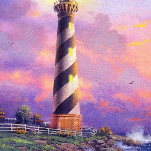 5D Diamond Art Numbers Kits for Adults, DIY Full Drill Diamond Art Seaside Lighthouse Round Diamond Art Crystal Craft for Home Wall Decor Gift