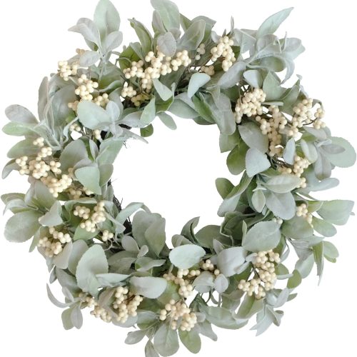 1 18 Inch Lambs Ear Wreaths Spring and Everyday Lambs Leaves Light Yellow Berries Wreath for Front Door, Everyday Grapevine Greenery Wreath for Indoor and Outdoor, Spring Berries Leaves Wreaths…