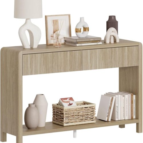 Console Table for Entryway Storage, Wood Sofa Tables for Living Room, Couch Table with 2 Drawers for Hallway (47.2 inch, Light Walnut)