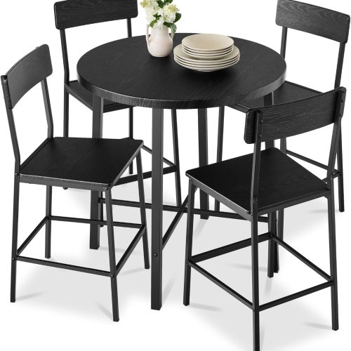 Best Choice Products 5-Piece Modern Round Counter Height Dining Set for Home Kitchen, Dining Room w/ 4 Chairs, 1.5in Thick Table - Black