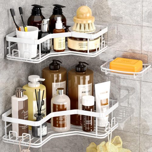 Shower Caddy Organizer, 3-Pack Corner Shower Caddy Organizer Shelves Storage Rack Accessories for Bathroom Countertop Home Decor Set, White