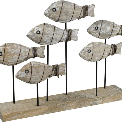Wooden School of Fish Nautical Coastal Beach Decor Bathroom Lake House Ocean Decoration Rustic Finish