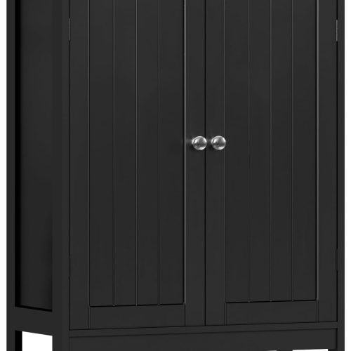 Bathroom Cabinet, Bathroom Storage Cabinet with 2 Doors & 3 Shelves, 3 Heights Available, for Living Room, Entryway, Kitchen, Home Office, Black