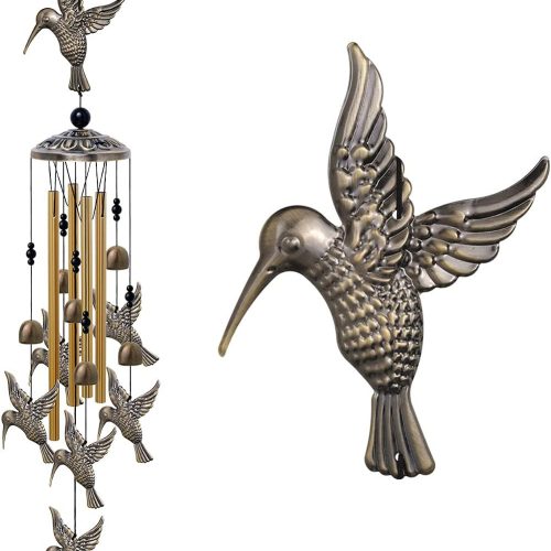 Large Hummingbird Wind Chimes Outdoor Indoor Decor -With 4 Tubes 6 Bells 7 Hummingbirds, Mobile Wind Catcher, Hummingbird Wind Bell for Home, Xmas Mom Gifts, Festival, Balcony, Tree, Garden Decoration
