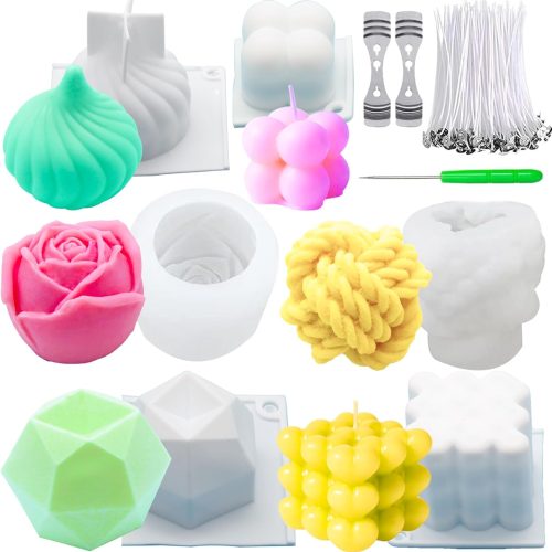 Silicone Candle Molds Big Set for Candle Making With Wicks, 6Pcs 3D Resin Mold for Wax Candle Soap DIY Scented Candle, White