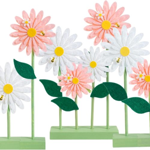 1 Daisy Centerpieces Pink White Decorations Boho Daisy Spring Decor for Home, Felt Flower Standing Tabletop Decorations Spring Garden Party for Girl Women