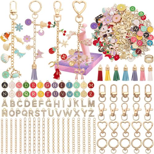 418PCS Keychain Making Kit for DIY Lip Gloss Keychains,Bag Charm Kit, Key Chain Making Kit with Hooks, Jump Rings, Gold Charms, Chains & Tools, Jewelry Making Kit, Gifts (418, Gold)