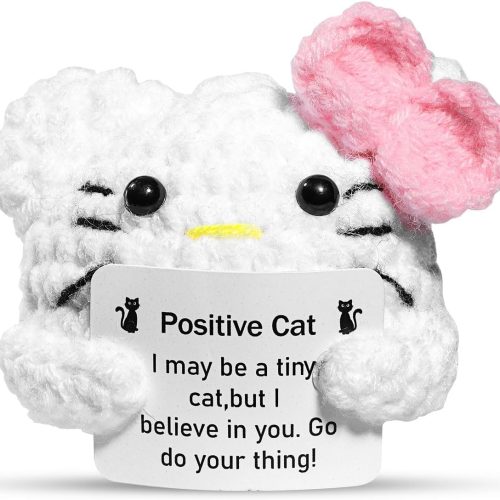 1 Easter Basket Stuffers Decor Kitty Stuff Inspirational Crochet Positive Cat Kawaii Handmade Emotional Support Nuggets Cheer Funny Crochet Animals Kitty Gifts for Women Girls Birthday Daughter