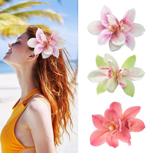 1 3 PCS Hawaiian Flower Hair Clips for Women Floral Orchid,Artificial Flower Barrettes for Wedding, Bridal, Tropical Beach Party Holiday Accessories