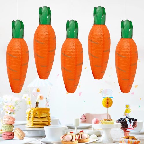 1 5 PCS Carrot-Shaped Paper Lanterns, Cute Cartoon Easter&Thanksgiving Decorations, Party Supplies for Kids, Classroom, Home Decor, Non-Scary Festive Carrot Lanterns Easter Decorations