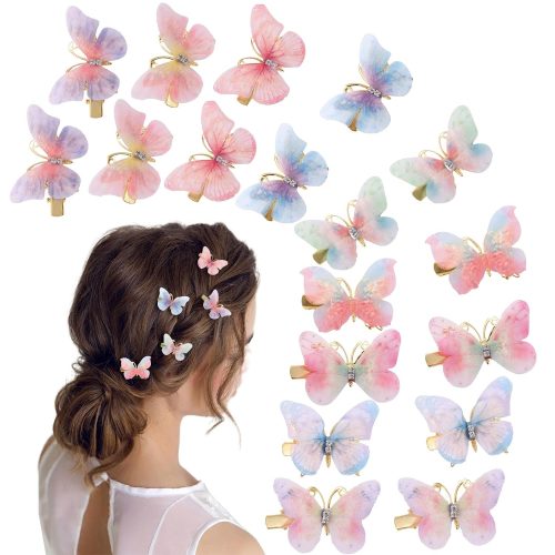 1 18Pcs Rhinestone Butterfly Hair Clips for Teens Women, Y2K Glitter Hair Jaw Clips, Cute Headwear Gifts for Wedding and Back to School