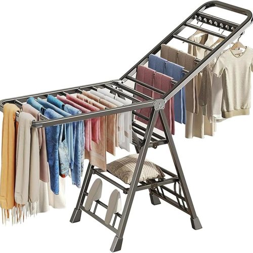 1 Clothes Drying Rack Foldable with Wheels, 71'' Extra-Thick Heavy Duty Metal Laundry Dryer Stand, 27 Rods Free-Standing for Indoor/Outdoor Windproof Use - Large Size
