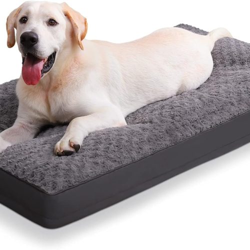 1 Dog Crate Bed Waterproof Dog Beds for Medium Dogs Rose Velvet Soft Fluffy Washable Dog Bed with Removable Cover & Anti-Slip Bottom, 35 x 22 Inch, Gray