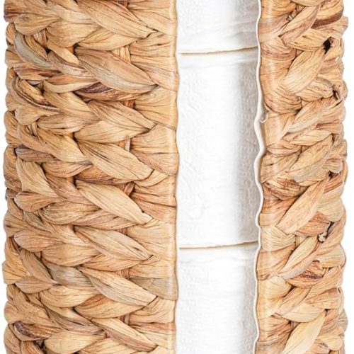 1 4 Mega Rolls Extra Toilet Paper Storage with Lid and Liner, Water Hyacinth Ratten Toilet Paper Holder Basket Stand, Decorative Boho Covered Enclosed Toilet Tissue Organizer for Bathroom