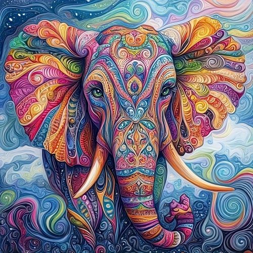 1 Abstract Elephant Diamond Art Kits for Adults, Animal Diamond Painting for Beginners, Diamond Dot, Dimond Art Paintings Kit, DIY Gem Painting Kit, Crafts for Adults, Home Wall Decor Gifts (14x14inch)