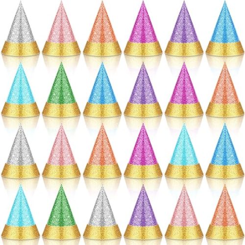 24 Pcs Colorful Party Hats for Kids Glitter Reusable Paper Hats for Baby Shower Birthday Party Decorations
