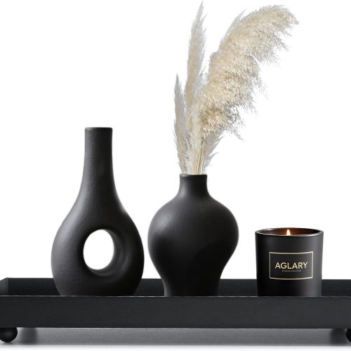 Rectangle Black Matte Metal Tray, Suit for Candle Holder, Vanity Decor Projects, Bathroom Toilet Tank Tray, Perfume or Jewelry Storage, and Coffee Table Centerpiece