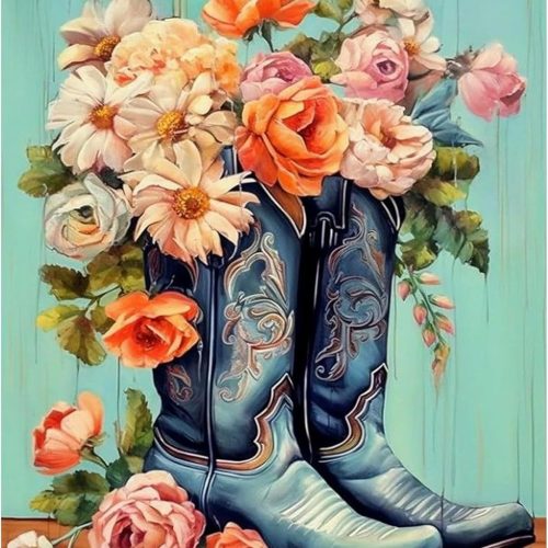 1 Cowboy Boots Paint by Numbers Kit for Adults Beginner, Flower Adult Paint by Number Kits on Canvas Without Frame, DIY Acrylic Painting by Numbers for Home Wall Decor Gift 16x20 Inch