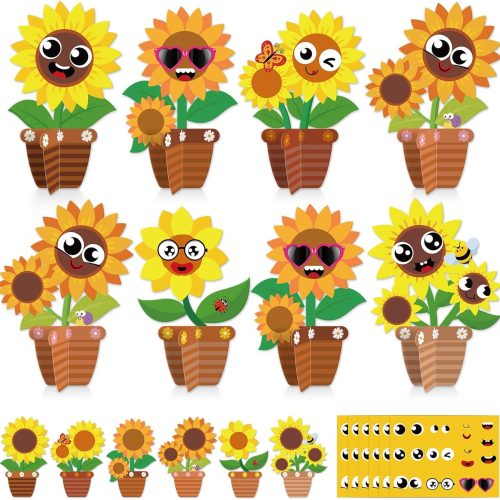 1 36 Set Fall Summer Sunflower Crafts Kit Make Your Own Sunflower Stickers Bulk DIY Paper Arts and Crafts Cartoon Face Spring Floral Gifts Decoration Home Activity Game Supplies