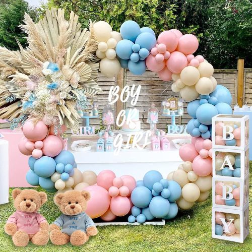 1 Gender Reveal Decorations Party Set - 176pcs Pink and Blue Balloons Arch Kit, Baby Box with Letters for Gender Reveal Decor Party Supplies Boy or Girl Baby Shower Revelacion Genero Backdrop
