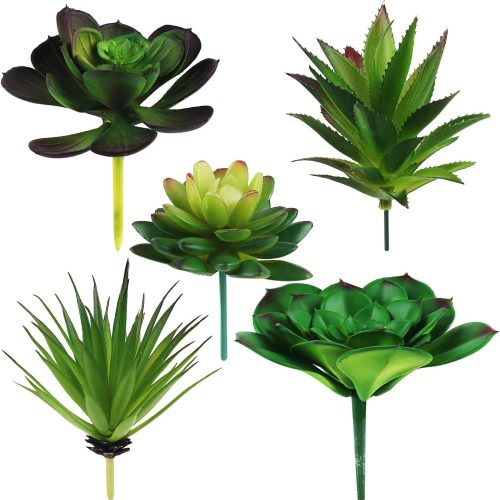 5 Pcs Faux Succulents Set, Realistic Fake Succulents, Artificial Hanging Ornaments Fleshed Plant Textured for Home Garden Wedding Party Spring Decoration (Green)