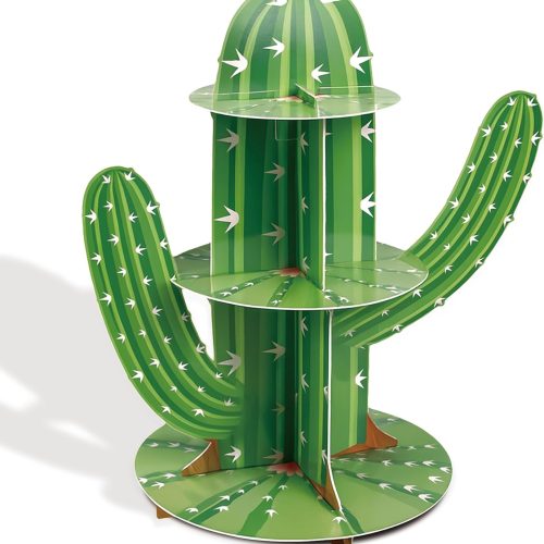 1 3 Tier Cactus Cupcake Stand, Green Cactus Shape Cupcake, Mexican Fiesta Party Decorations for Cielito Lindo Day of The Dead Cinco De Mayo Party Supplies