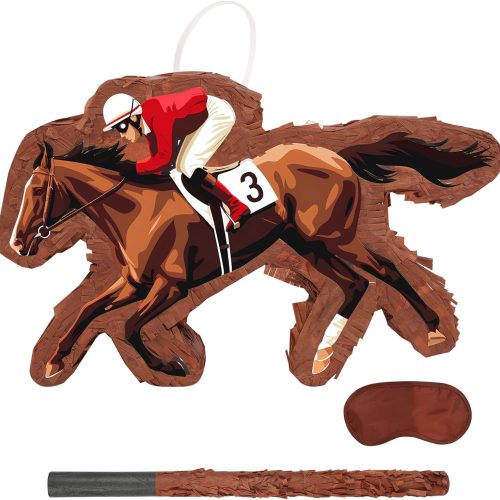 1 Horse Racing Piñata - Horse Race Piñata with Bat and Blindfold for Boys Kids Horse Birthday Party Game Decorations (16.5”x10”x3”)