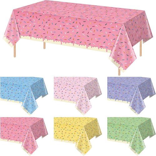 1 6 Pack Ice Cream Party Decorations Tablecloths,Disposable Plastic Rectangle Table Covers for Baby Shower Sweet One Birthday Donut Themed Party Supplies, 6 Color,54 X 108 Inch