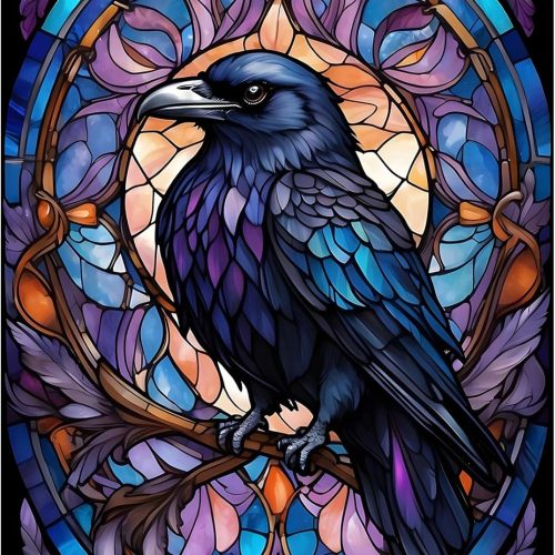 Diamond Painting Kits for Adults, Crow Diamond Art Kits for Adults, 5D Stained Glass Diamond Painting, DIY Full Drill Diamond Painting Gem Arts and Crafts for Home Decor 12x16 inch
