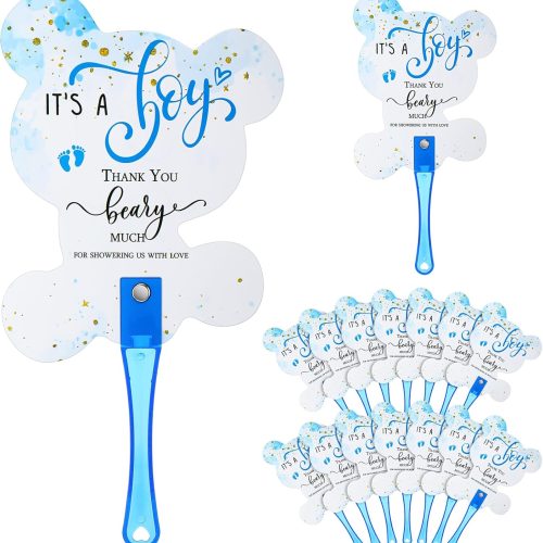 1 50 Pcs Baby Shower Favors for Guests Fans Party Supplies Hand Plastic Handheld Fans Baby Shower Party Decor for Gender Reveal Gifts(Blue,Bear)
