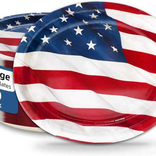 1 40 Pcs 4th of July Plates 12" x 10" American Flag Themed Oval Plates Large Disposable Heavy Duty Platters for 4th of July Independence Day Party Decorations