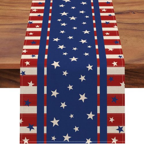 1 4th of July America Stars Stripes Patriotic Table Runner, Red Blue American Independence Memorial Day Kitchen Dining Table Decor, Summer Labor Day USA Home Decoration Party Supply 13 x 72 Inch