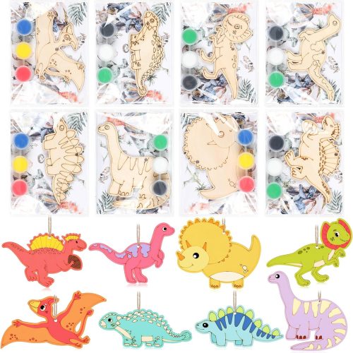 1 24 Set Dinosaur Party Favors Dinosaur Wood Painting Kit DIY Art Party Supplies Unfinished Wooden Animal Cutouts Coloring Crafts Thank You for Coming Gifts for Birthday Goodie Bags Gifts