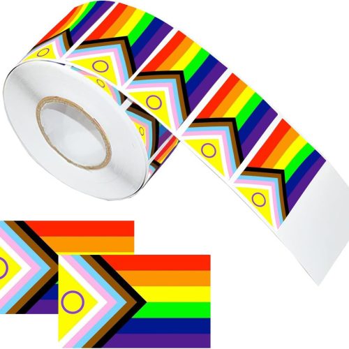 1 Progress Pride Flag Stickers - Intersex-Inclusive, Waterproof, Parades & Events (1 Roll - 300)