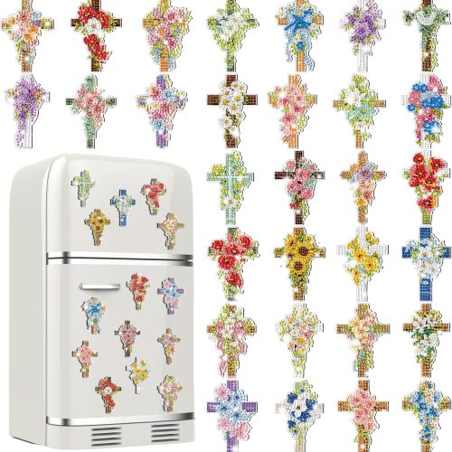 1 30 Pcs Easter Cross Diamond Art Kits Magnetic Religious Christians Diamond Painting Magnets Kits Crystal Cross Jesus 5d DIY Art Fridge Magnet Refrigerator Sticker for Adult Beginners Home Car Garage