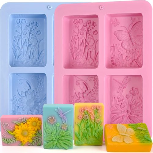 1 Soap Molds Silicone, 3D Rectangular Insect Flower Silicone Molds for Handmade Craft Soap, Bath Bombs, Chocolate Bars, DIY Candle, Polymer Clay Design