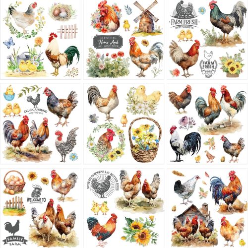 Rub on Transfers for Crafts Furniture: 9 Pcs Roosters Rub on Transfer for Crafts Decals Rustic Style Iod Transfer Stickers for Furniture Crafting DIY Home Decor