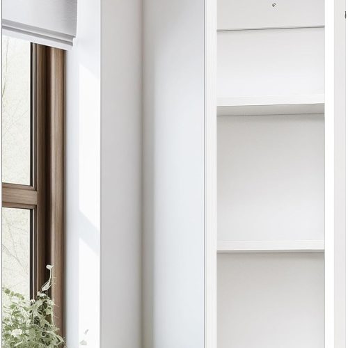 Wall-Mounted Bathroom Vanity with Mirror, Medicine Cabinet with Storage Function, Hanging Storage Cabinet, Adjustable Shelves, White