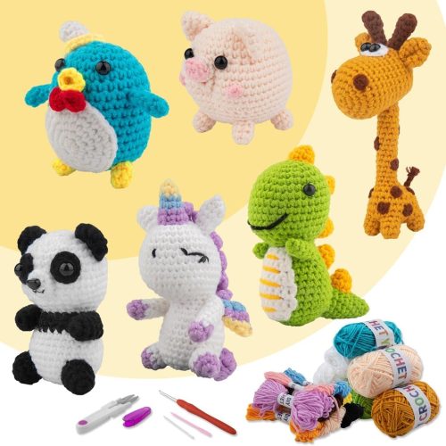 6Pcs Crochet Kit for Beginners, Crochet Animal Kits，Knitting Kit for Adults with Step by Step Videos Tutorials, Knitting Kit Great Birthday Holiday Gift, DIY Keychain Pendants(Set -02)