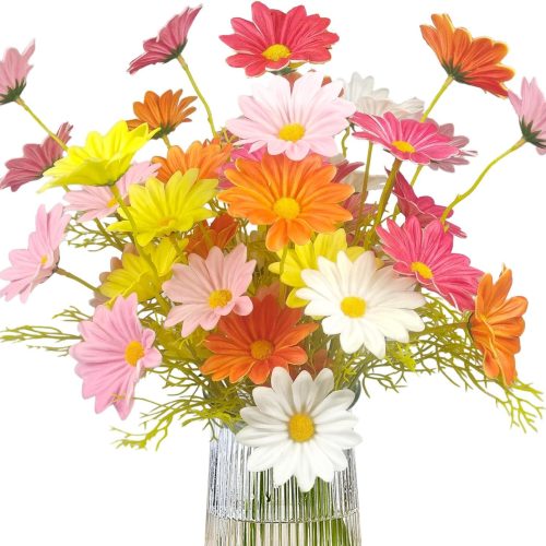 10 Pcs Gerber Daisy Artificial Flowers Real Touch PU Fake Daisies with Stems Faux Floral Bouquet Arrangements for Home Indoor Decor Table Centerpiece Decoration (Mixcolor)