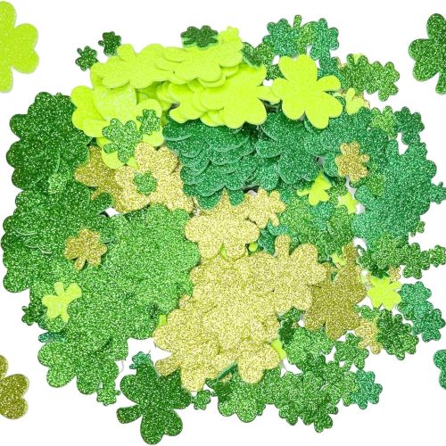 350 Pieces St.Patrick's Day Foam Stickers, Glitter Shamrock Stickers, Green, 3 Different Size Lucky Shamrock Stickers, Irish St.Patrick's Day Party Decoration Supplies