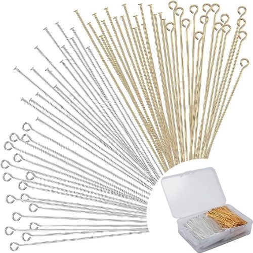 600 Pieces 2 Inch Flat Head Pins Eye Pins for Jewelry Making DIY, Straight Head Eye Pins Gold and Sliver Jewelry Making Pin Metal End Headpins for Craft Earring Bracelet Necklace Pendant Supplies
