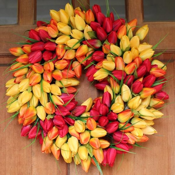 2 Blush Tulip Front Door Wreath 19 Inch, Gorgeous Full Spring Door Wreath Designed in USA, Measures True to Size, White Gift Box Included