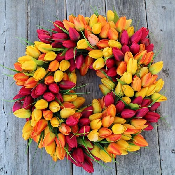 3 Blush Tulip Front Door Wreath 19 Inch, Gorgeous Full Spring Door Wreath Designed in USA, Measures True to Size, White Gift Box Included