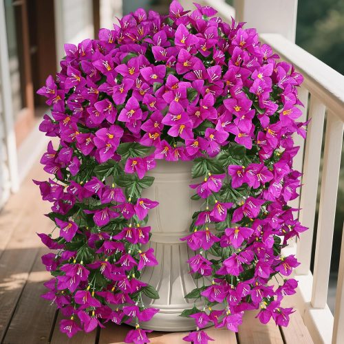 4 Artificial Bougainvillea Flowers Plants for Outdoors Decoration, 2 Pcs Faux Silk Hanging Flowers Long Trailing Fake Vines for Front Door Porch Planter Balcony Patio Summer Spring Home Decor, Fuchsia