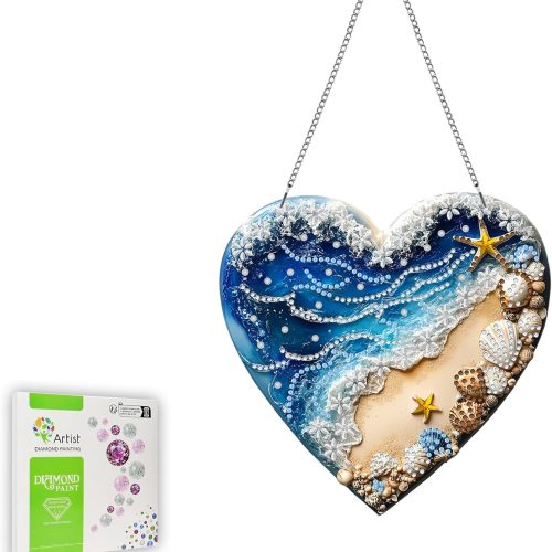4 Diamond Painting Kits Hanging Pendant, Beach Diamond Art Kits for Adults, Special Shaped Rhinestone Valentine's Day Gift Diamond Art, Double Sided Summer Decor for Garden Window (8 x 8inch)