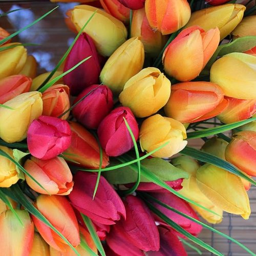 Blush Tulip Front Door Wreath 19 Inch, Gorgeous Full Spring Door Wreath Designed in USA, Measures True to Size, White Gift Box Included